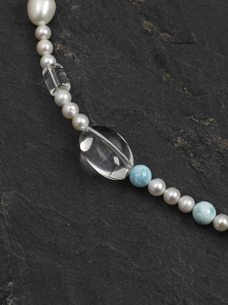 CYAN RIVER Larimar & Crystal Necklace — SITU mineral jewelry detail