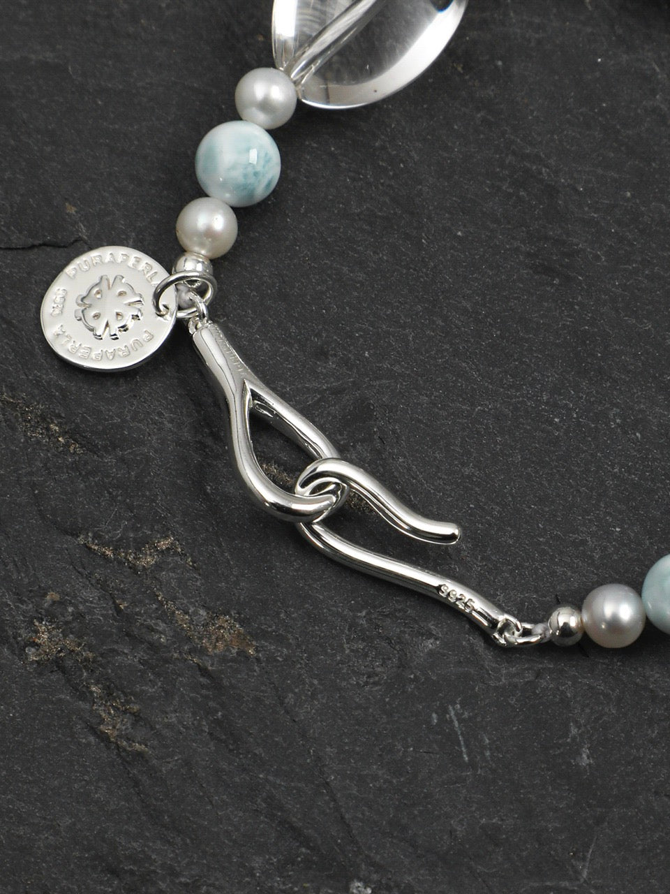 CYAN RIVER Larimar & Quartz Bracelet — SITU mineral jewelry detail