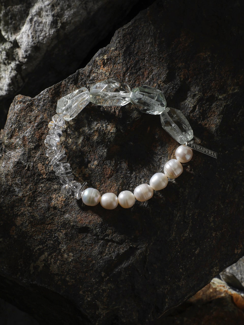 MOSS & ICE Green Crystal & Pearl Bracelet — SITU mineral jewelry detail