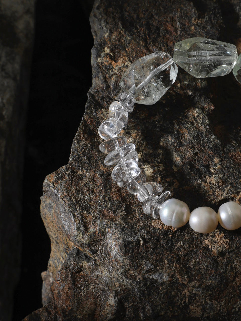 MOSS & ICE Green Crystal & Pearl Bracelet — SITU mineral jewelry detail