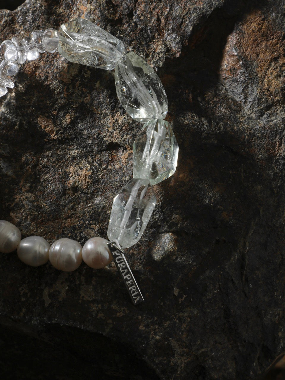 MOSS & ICE Green Crystal & Pearl Bracelet — SITU mineral jewelry detail