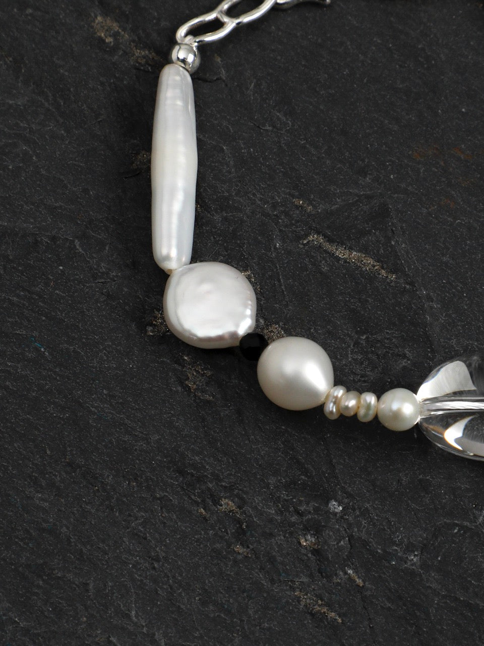 STARK WAVE Clear Quartz & Pearl Bracelet — SITU mineral jewelry detail