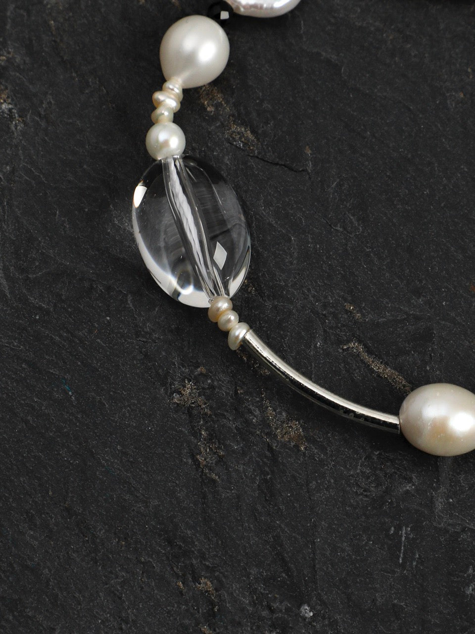STARK WAVE Clear Quartz & Pearl Bracelet — SITU mineral jewelry detail