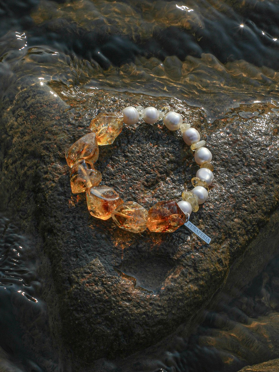 AMBER SURGE Citrine & Pearl Bracelet — SITU mineral jewelry detail