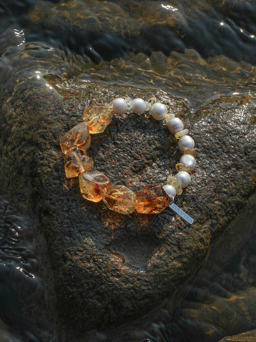 AMBER SURGE Citrine & Pearl Bracelet — SITU mineral jewelry detail