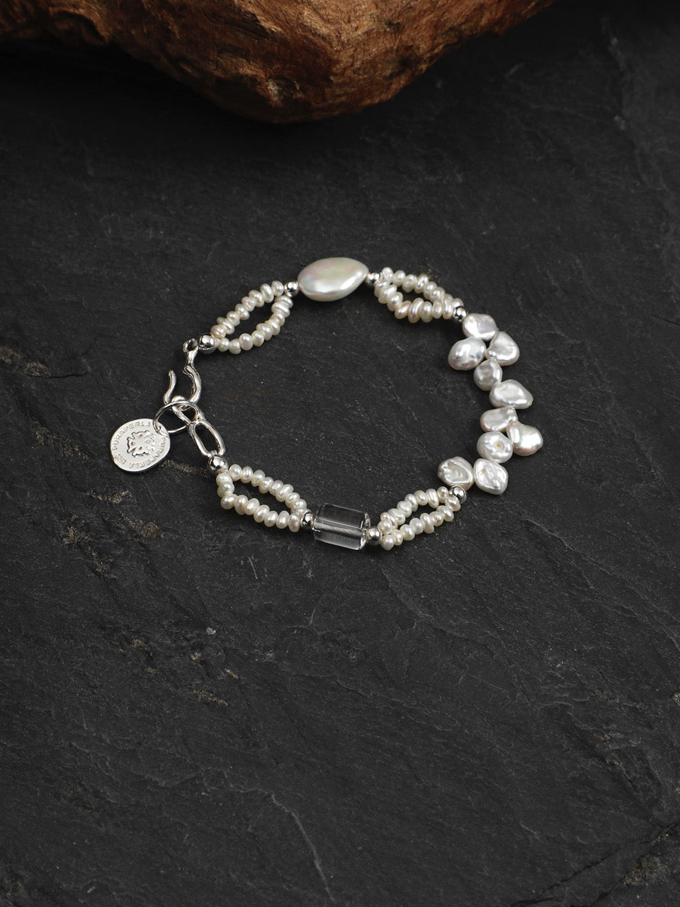 SURF STACK Baroque Pearl & Clear Quartz Bracelet — SITU mineral jewelry detail