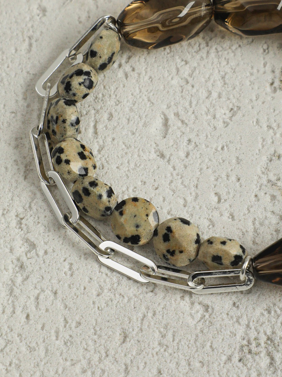 SMOKY RELIC Smoky Quartz & Dalmatian Stone Bracelet — SITU mineral jewelry detail