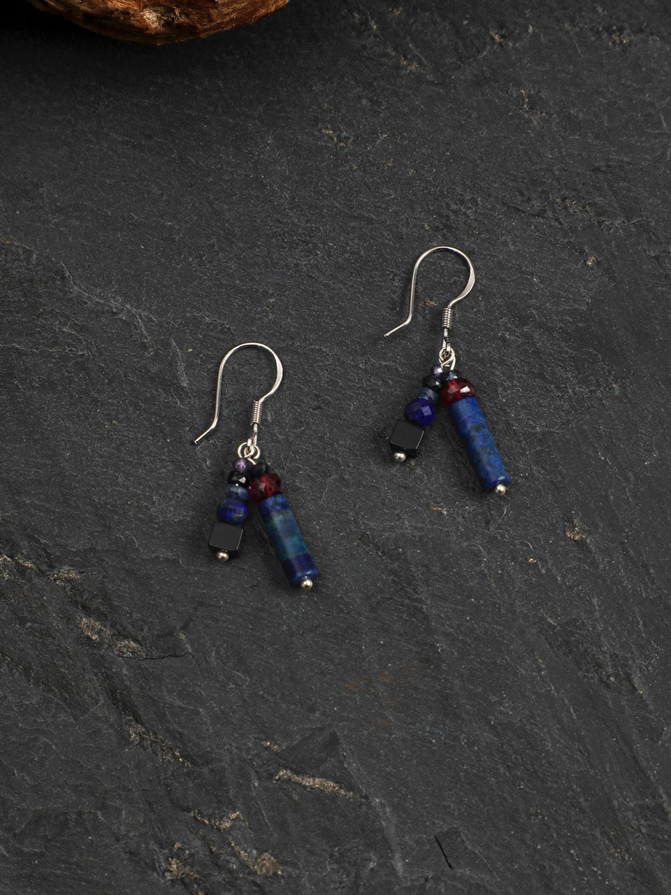 LAZULI VINE Lapis & Mixed Gemstone Earrings — SITU mineral jewelry detail