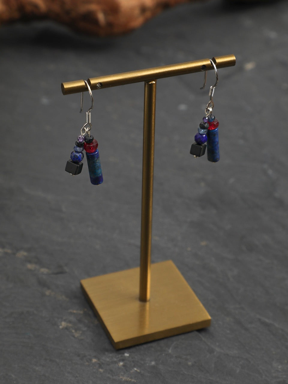 LAZULI VINE Lapis & Mixed Gemstone Earrings — SITU mineral jewelry detail