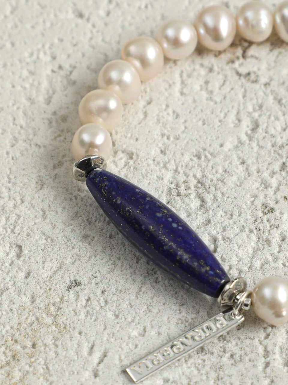 AZURE AXIS Lapis & Pearl Bracelet — SITU mineral jewelry detail