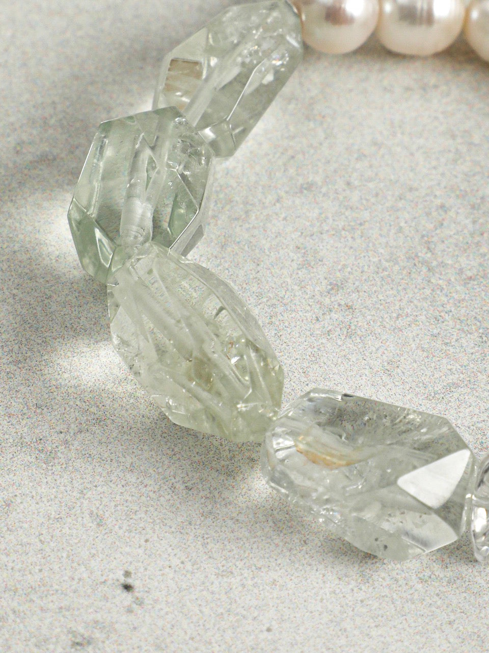 MOSS & ICE Green Crystal & Pearl Bracelet — SITU mineral jewelry detail