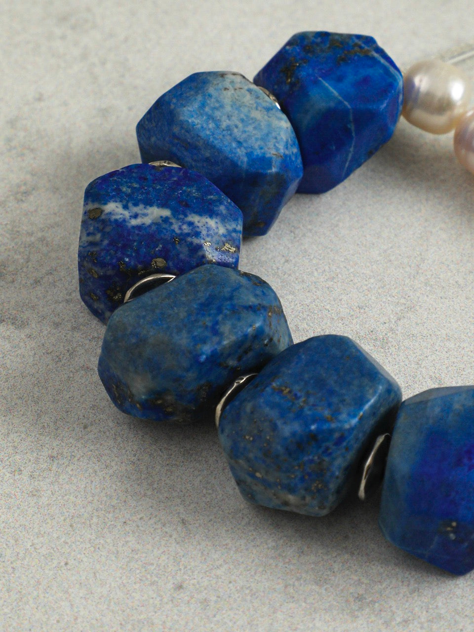 DEEP REALM Lapis Lazuli & Pearl Bracelet — SITU mineral jewelry detail