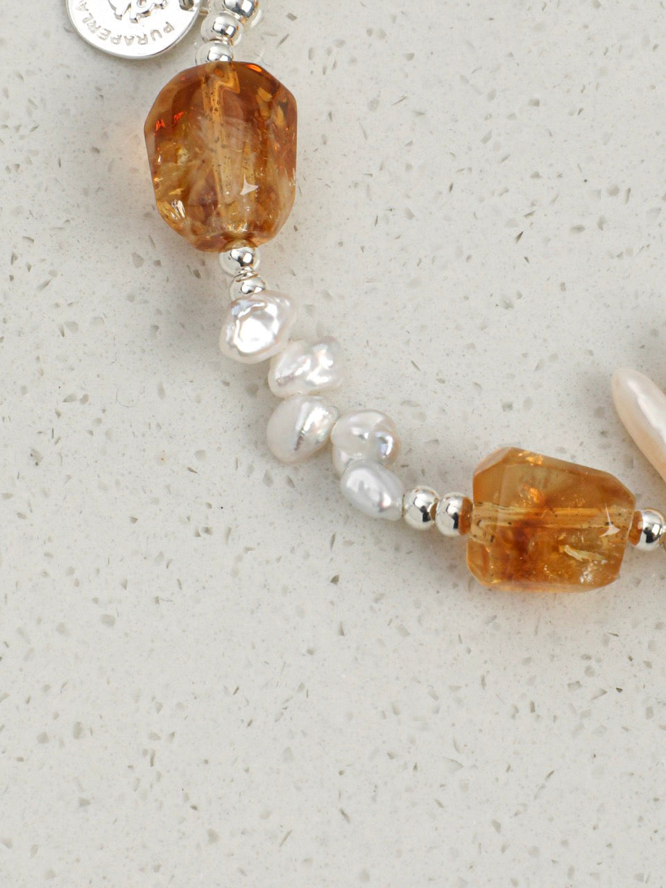 AMBER VINE Citrine & Baroque Pearl Bracelet — SITU mineral jewelry detail