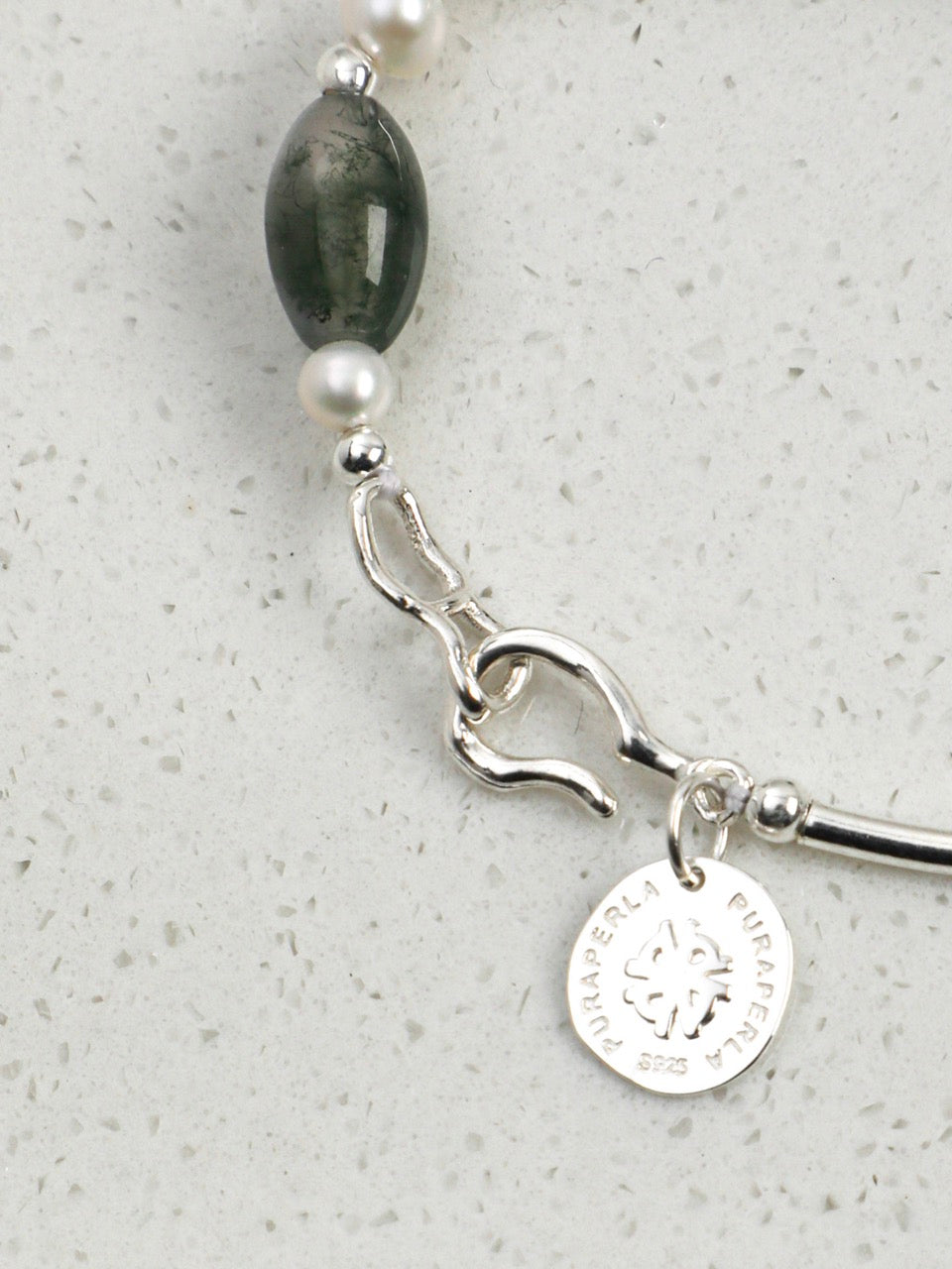 MOSS ROCK Moss Agate & Pearl Bracelet — SITU mineral jewelry detail