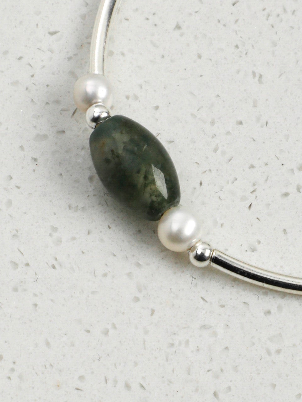 MOSS ROCK Moss Agate & Pearl Bracelet — SITU mineral jewelry detail