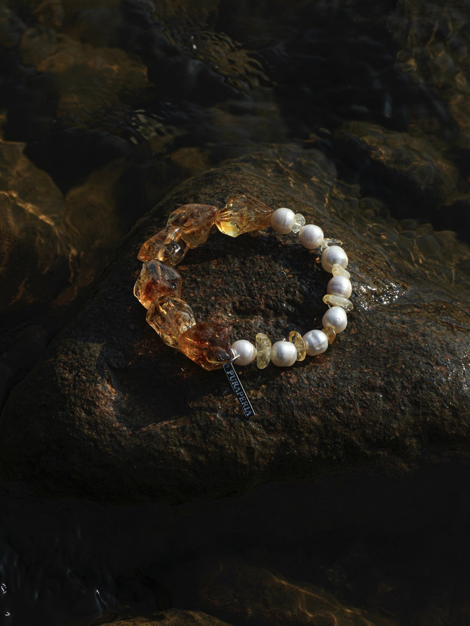 AMBER SURGE Citrine & Pearl Bracelet — SITU mineral jewelry detail