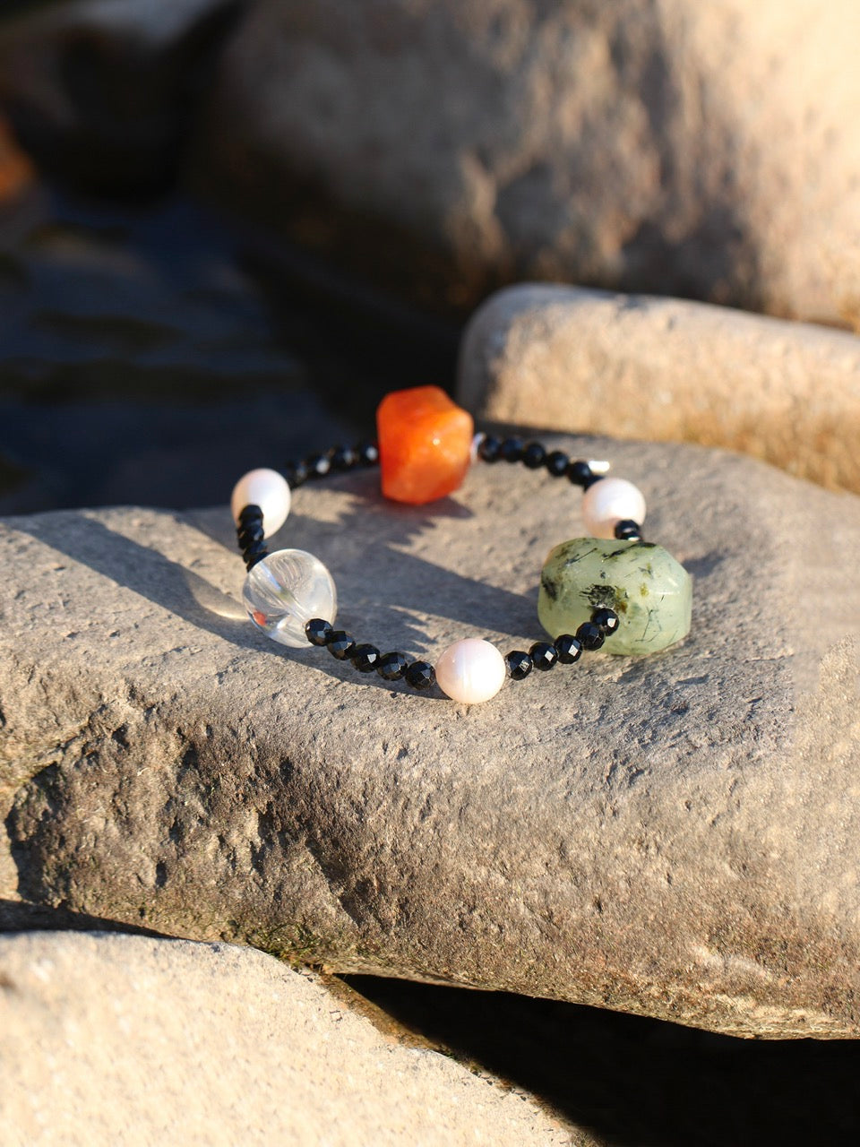 EMERALD & OBSIDIAN GLOW Multi-Stone Bracelet — SITU mineral jewelry detail