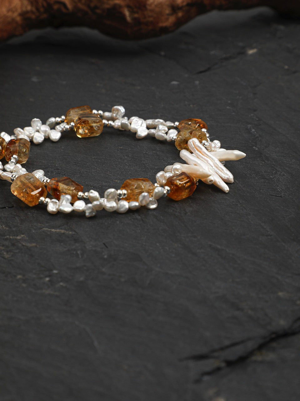 AMBER VINE · Citrine & Baroque Pearl Necklace