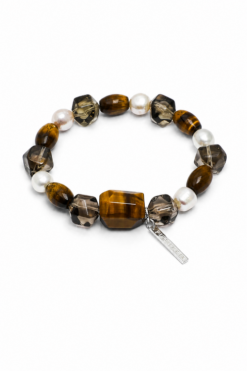 AMBER VEIN Smoky Quartz & Tiger's Eye Bracelet by SITU — natural stone sterling silver jewelry
