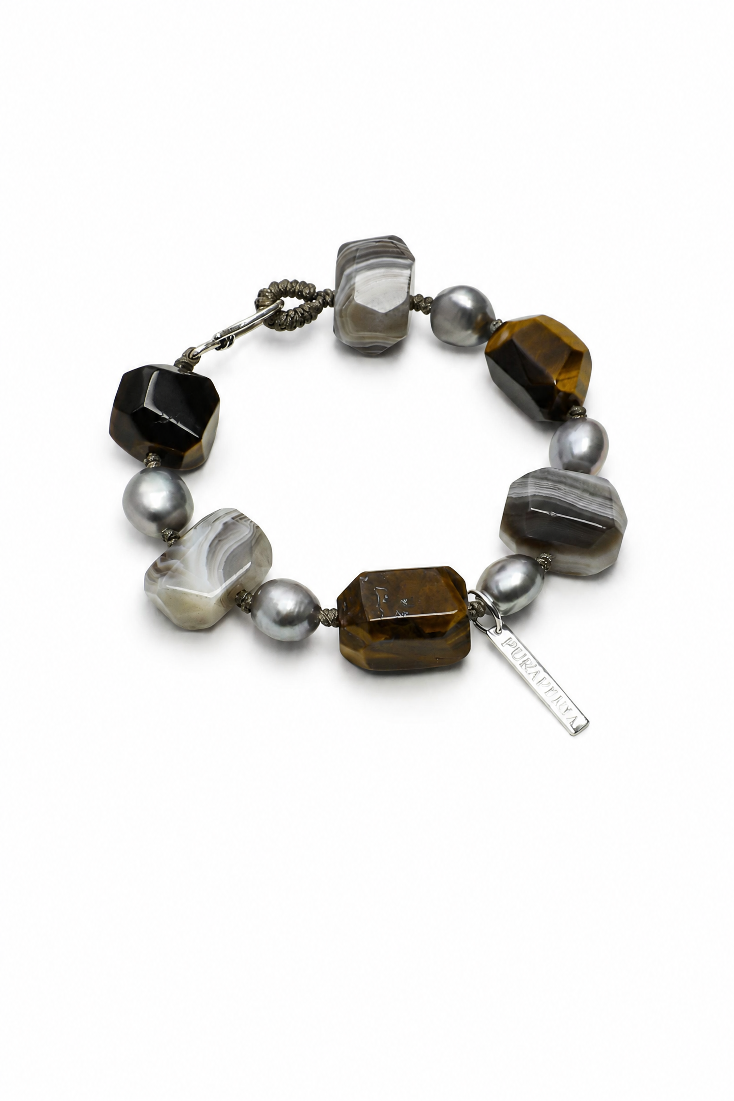GLOWING CORE Tiger's Eye & Grey Pearl Bracelet by SITU — natural stone sterling silver jewelry