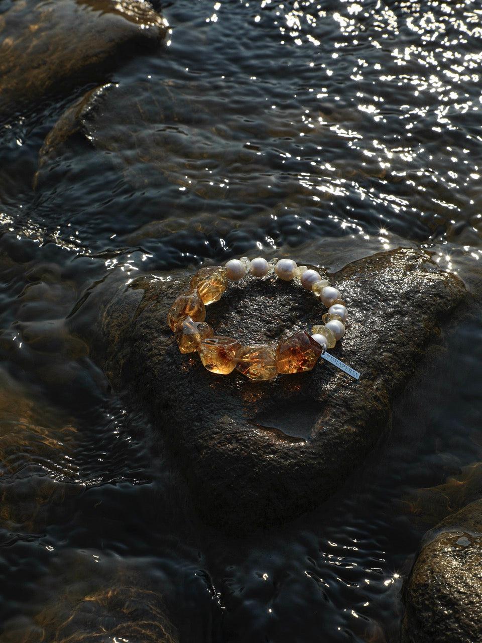 AMBER SURGE Citrine & Pearl Bracelet — SITU mineral jewelry detail