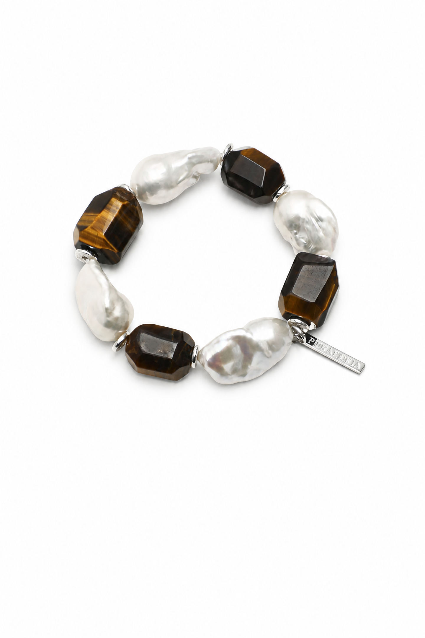 AMBER MATRIX Tiger's Eye & Baroque Pearl Bracelet by SITU — natural stone sterling silver jewelry