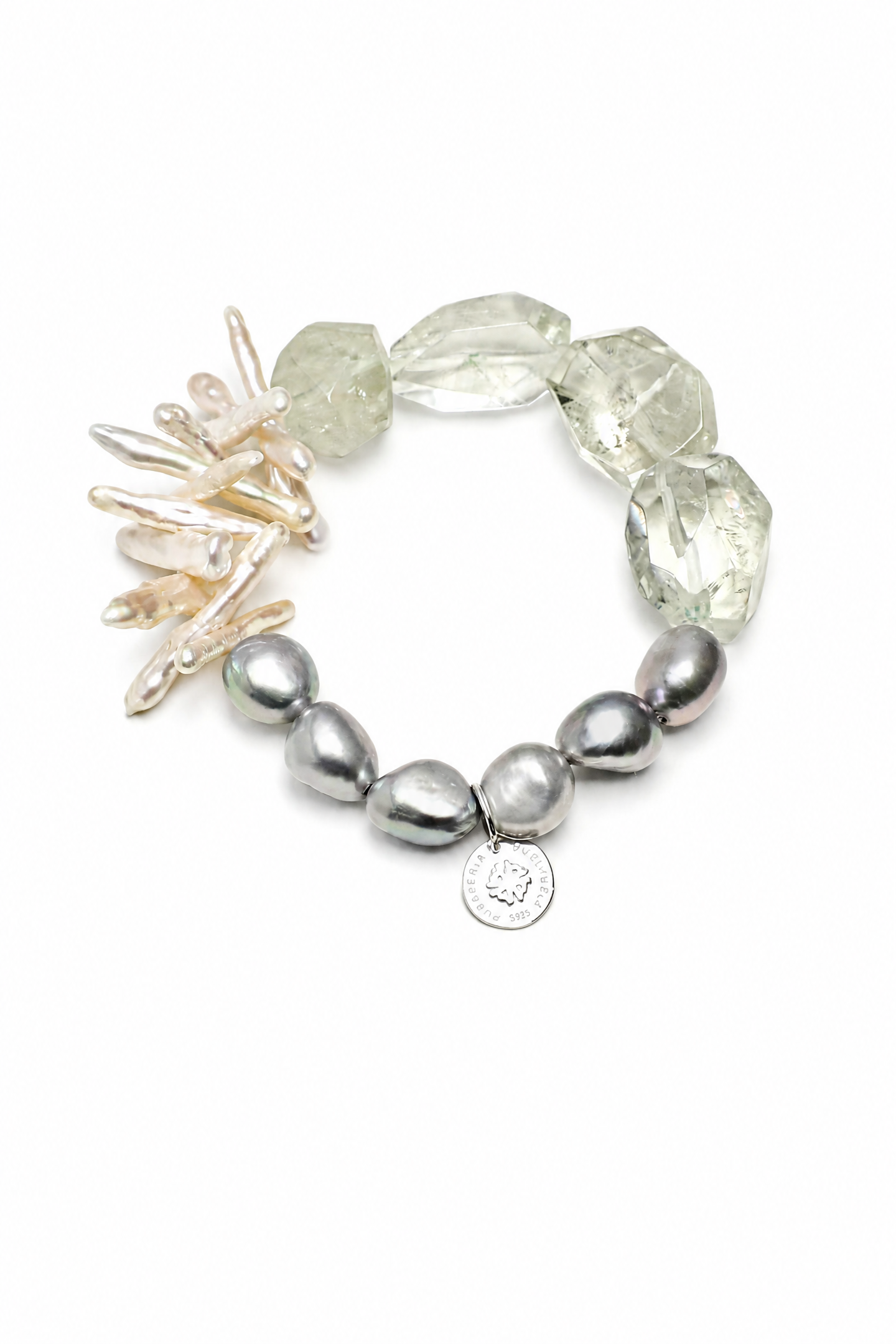 GHOST VINE Green Quartz & Grey Pearl Bracelet by SITU — natural stone sterling silver jewelry
