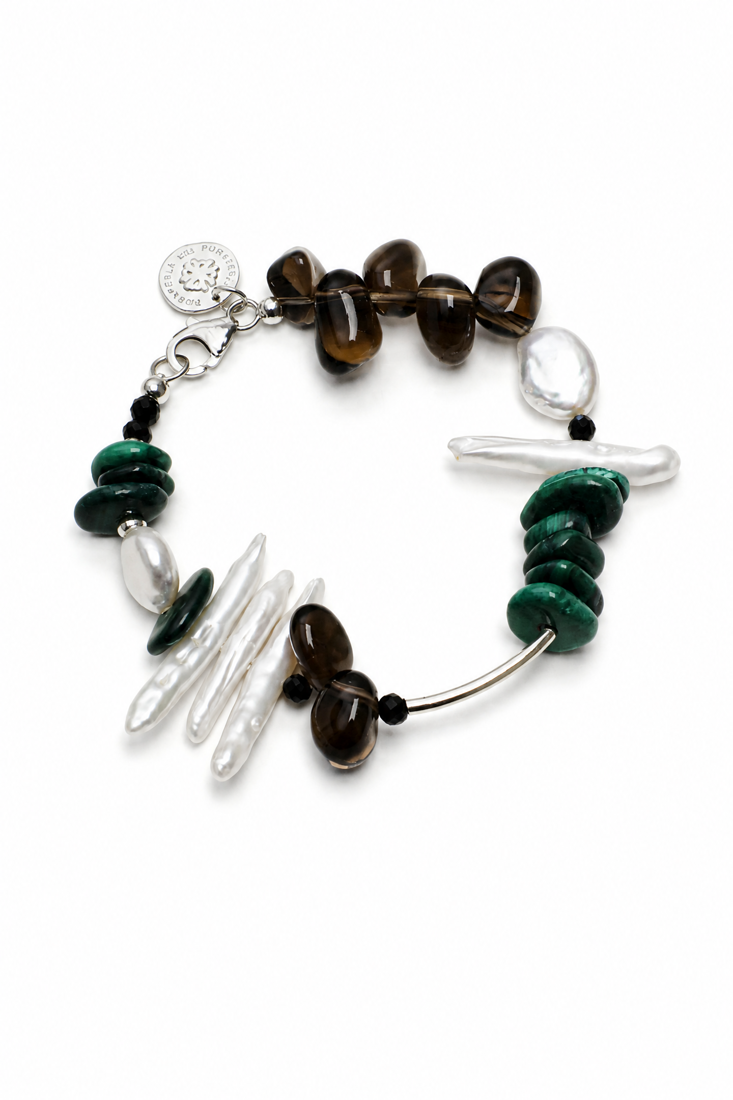 DEEP FOREST SHARD Smoky Quartz & Malachite Bracelet by SITU — natural stone sterling silver jewelry