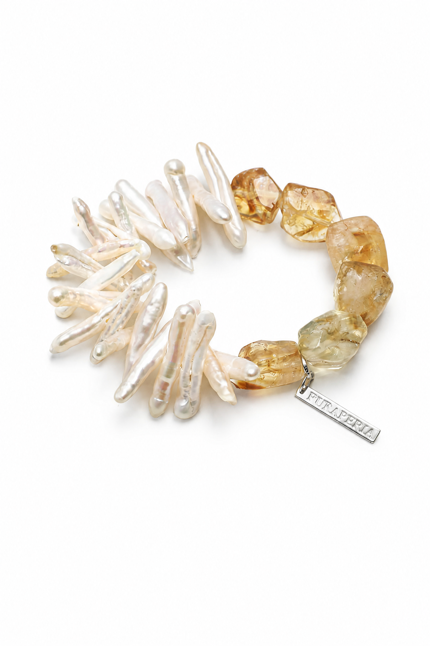 SOLEIL RIPPLE Citrine & Stick Pearl Bracelet by SITU — natural stone sterling silver jewelry
