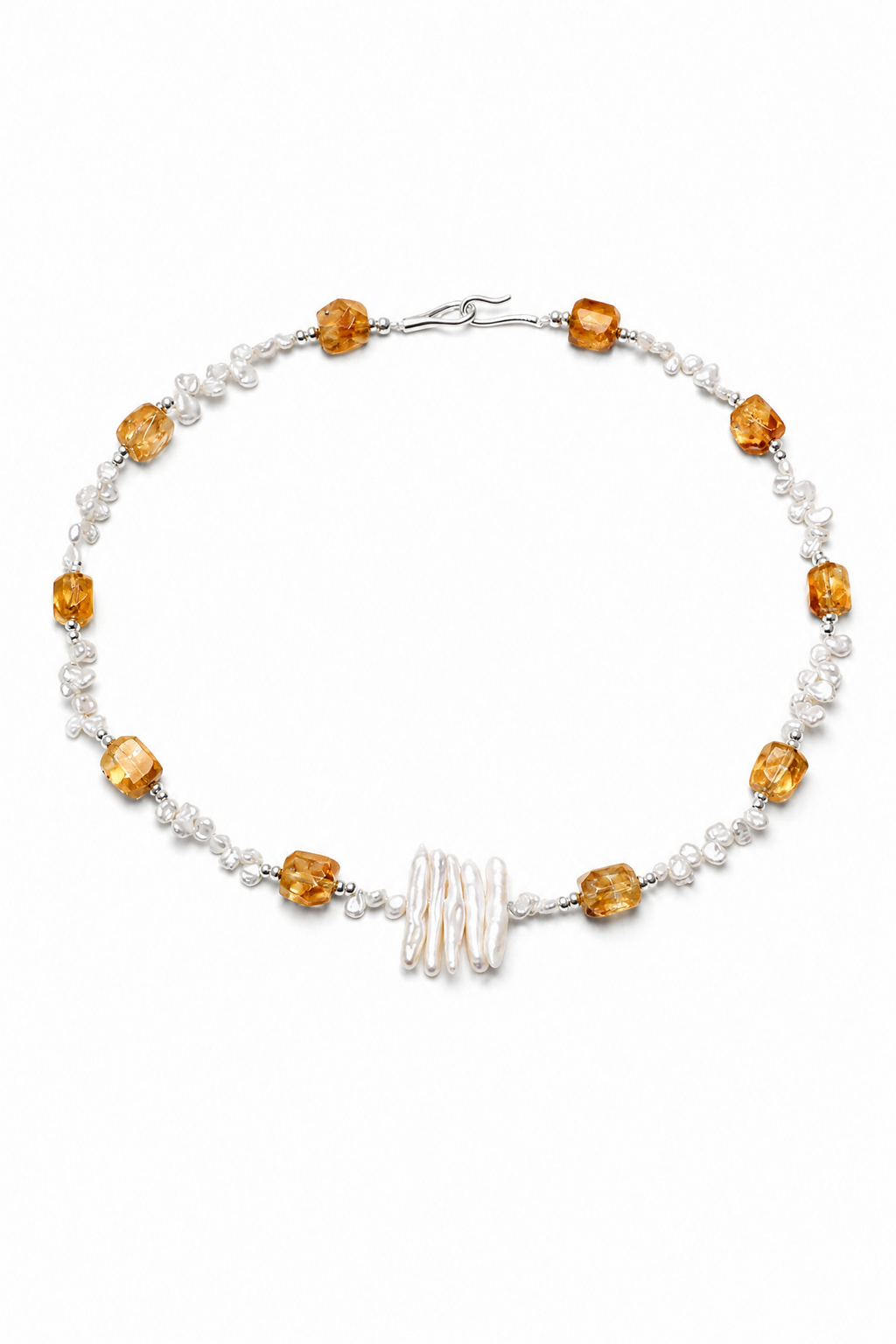 AMBER VINE Citrine & Baroque Pearl Necklace by SITU — natural stone sterling silver jewelry