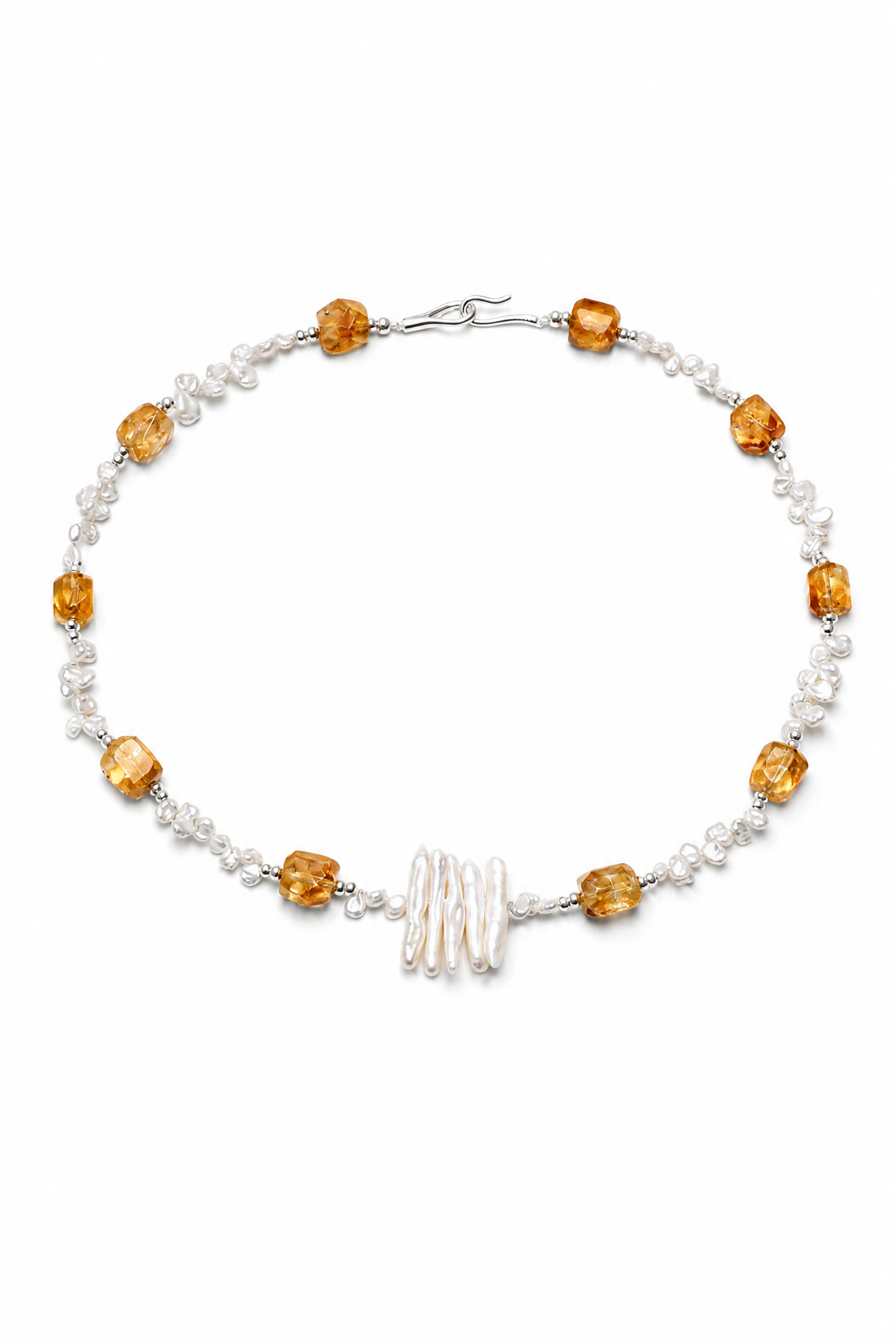 AMBER VINE Citrine & Baroque Pearl Necklace by SITU — natural stone sterling silver jewelry