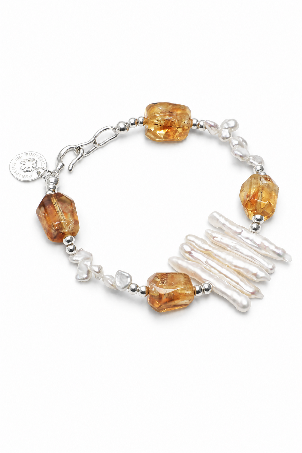AMBER VINE Citrine & Baroque Pearl Bracelet by SITU — natural stone sterling silver jewelry