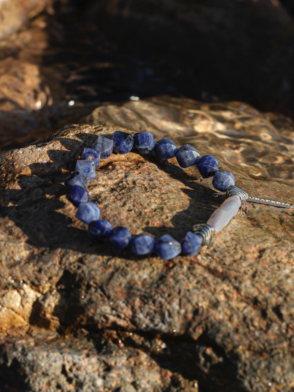 CYAN EROSION Stick Pearl & Sodalite Bracelet — SITU mineral jewelry detail