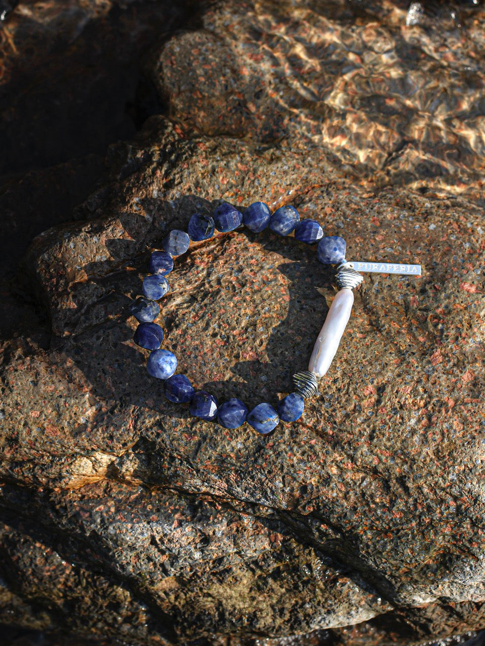 CYAN EROSION Stick Pearl & Sodalite Bracelet — SITU mineral jewelry detail