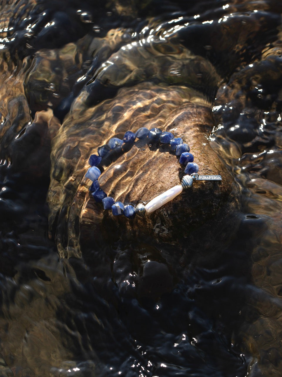 CYAN EROSION Stick Pearl & Sodalite Bracelet — SITU mineral jewelry detail