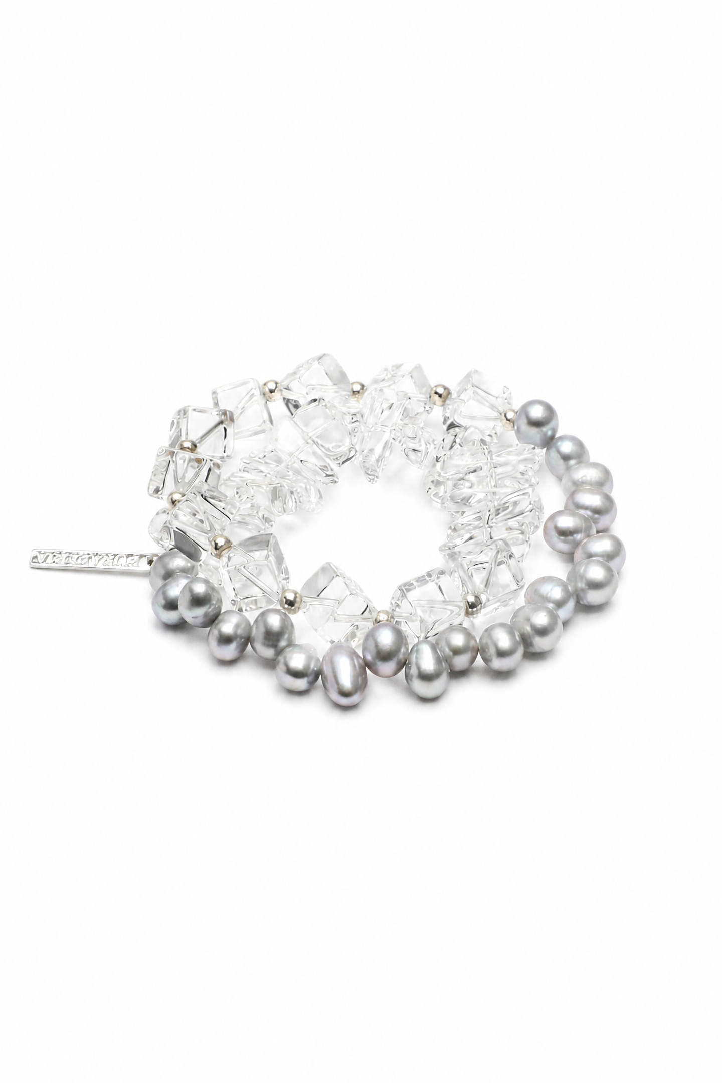 OPTIC GREY Grey Pearl & Clear Quartz Bracelet by SITU — natural stone sterling silver jewelry