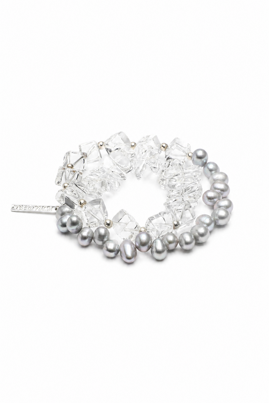 OPTIC GREY Grey Pearl & Clear Quartz Bracelet by SITU — natural stone sterling silver jewelry