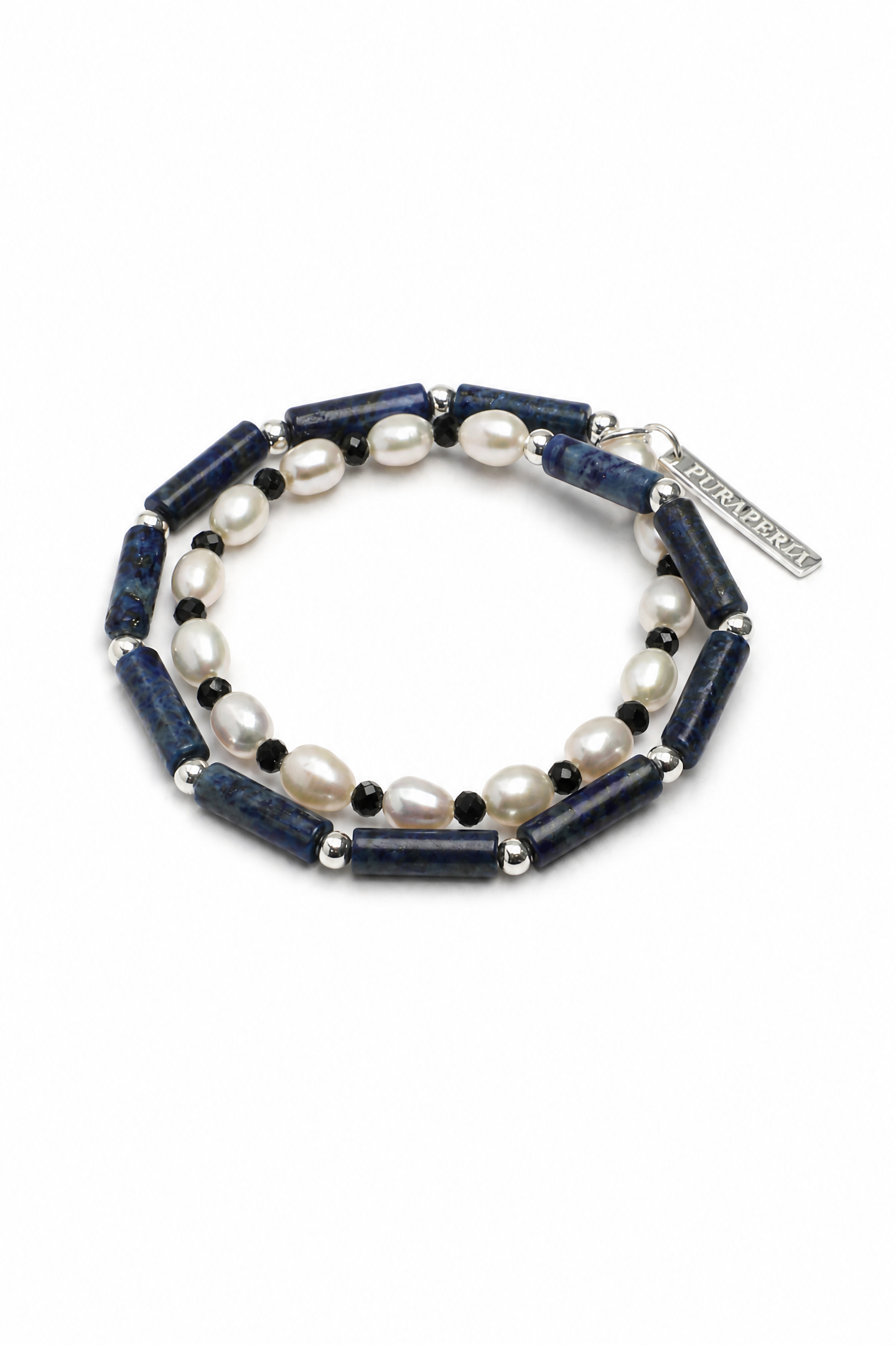 DEEP SURGE Lapis & Pearl Double-Wrap Bracelet by SITU — natural stone sterling silver jewelry