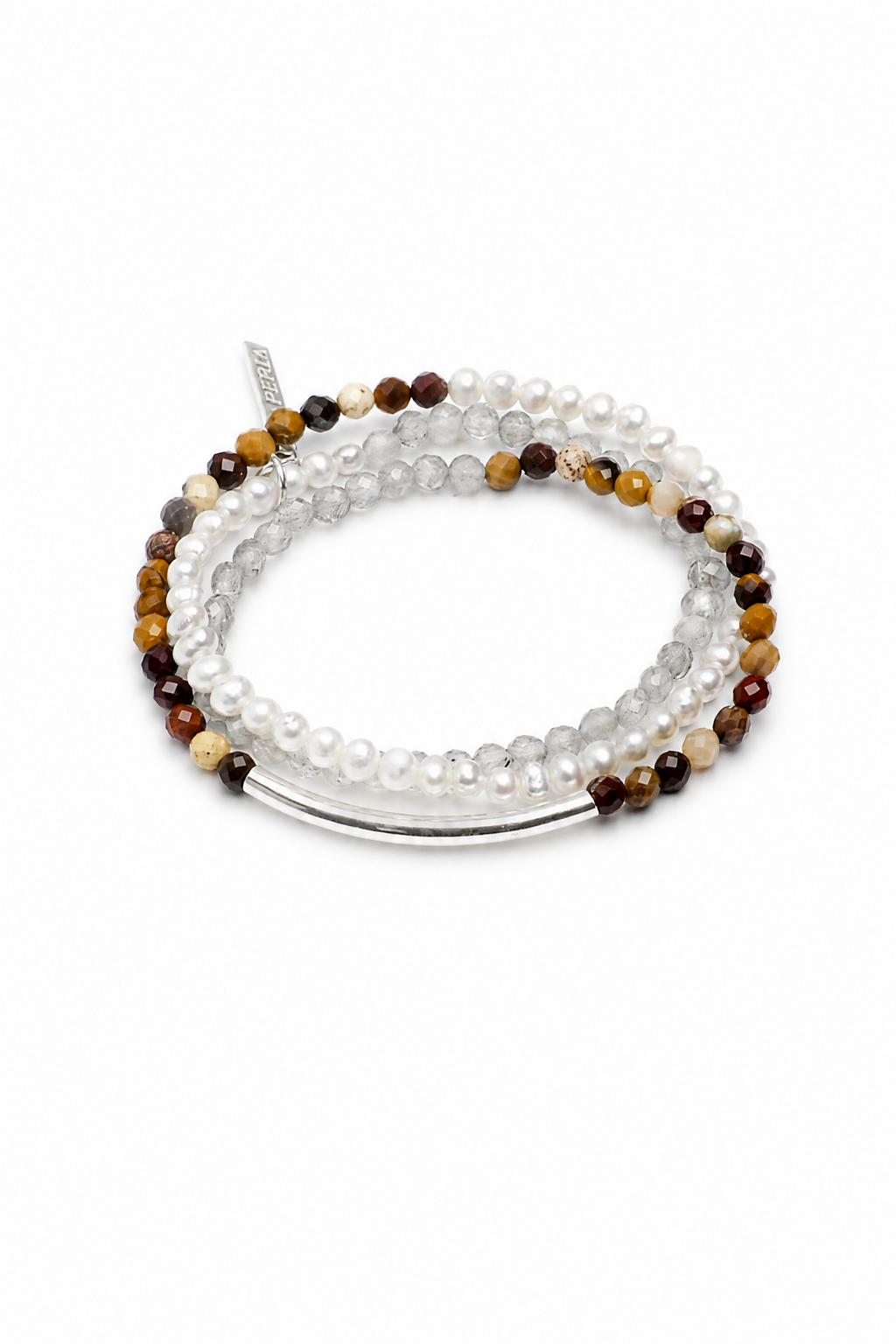 AMBER ROCK TRACE Moonstone & Pearl Triple-Wrap Bracelet by SITU — natural stone sterling silver jewelry
