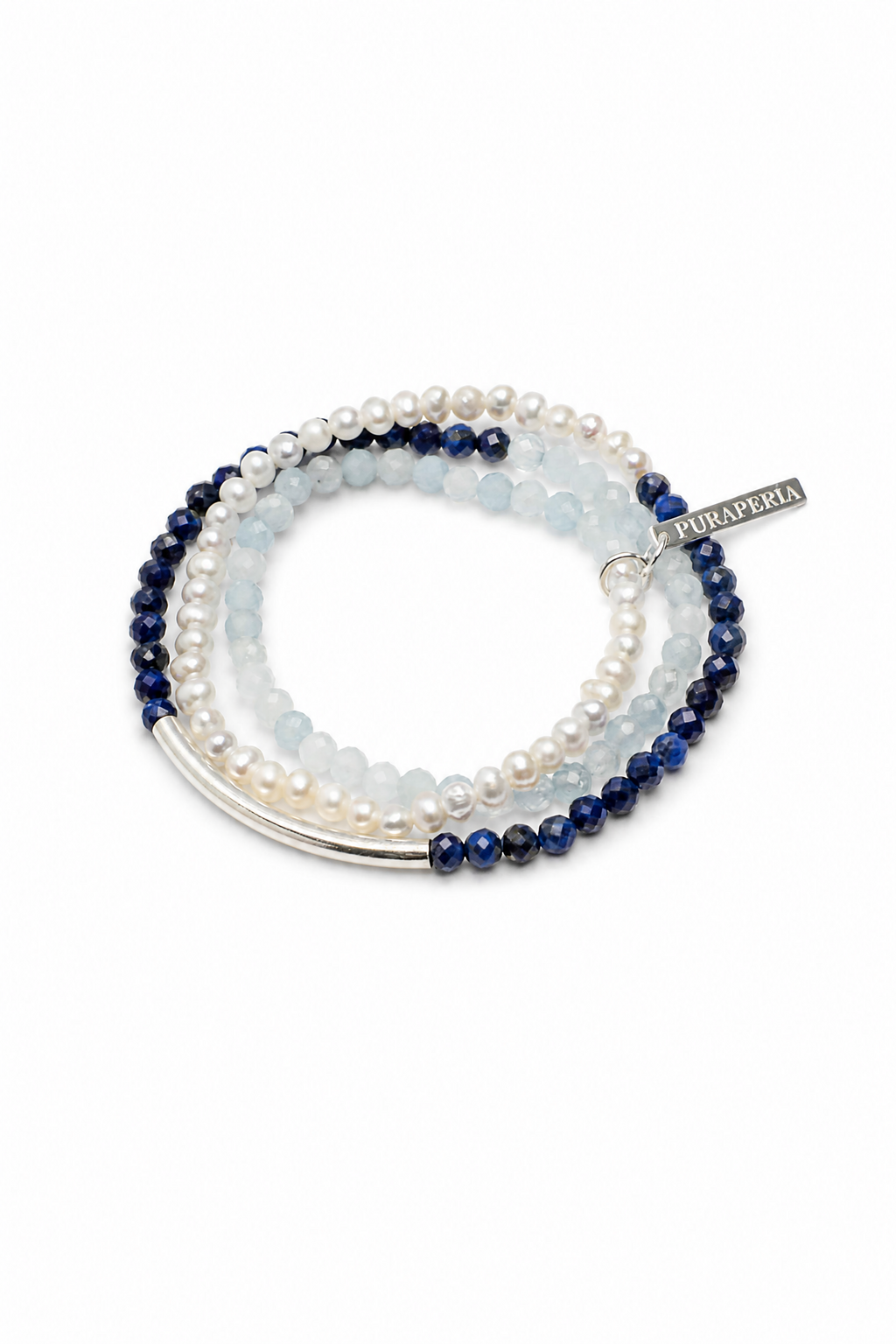 CYAN ECHO Aquamarine & Lapis Triple-Wrap Bracelet by SITU — natural stone sterling silver jewelry