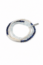 CYAN ECHO Aquamarine & Lapis Triple-Wrap Bracelet by SITU — natural stone sterling silver jewelry