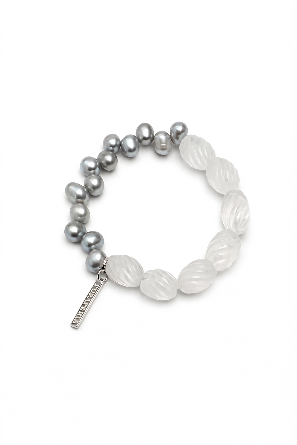 MISTY GLASS Clear Quartz & Grey Pearl Bracelet by SITU — natural stone sterling silver jewelry