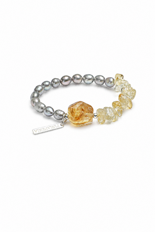 AMBER MIST GLOW Citrine & Grey Pearl Bracelet by SITU — natural stone sterling silver jewelry