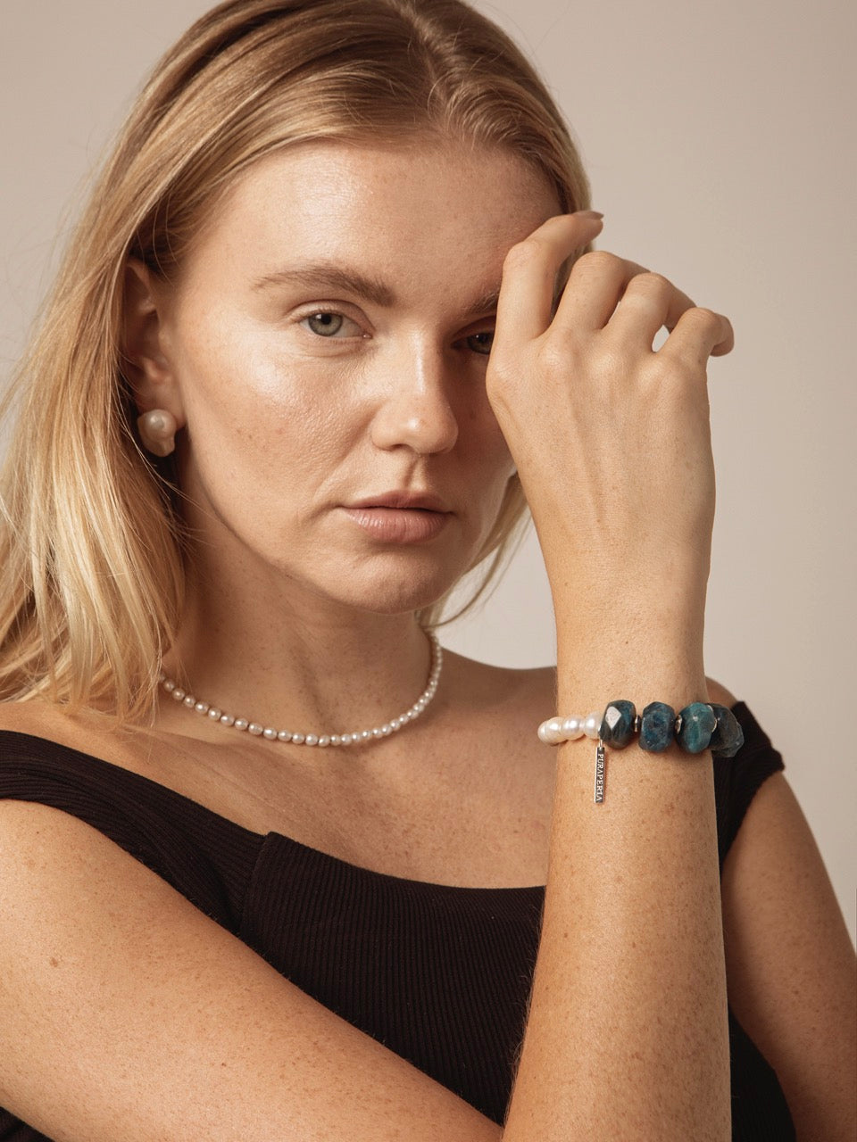 DEPTH RIPPLE · Blue Apatite & Pearl Bracelet