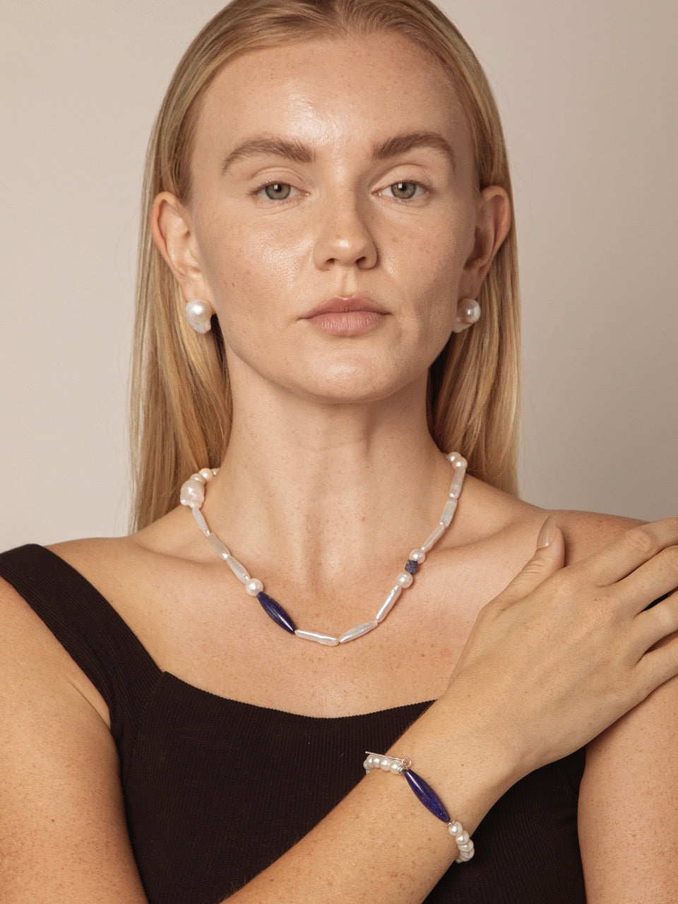 AZURE AXIS · Lapis & Pearl Bracelet