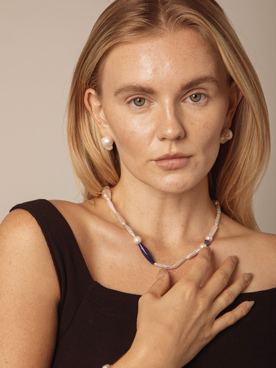 DEEP TIDAL MARK · Lapis & Pearl Necklace