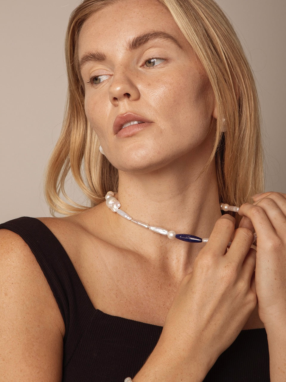 DEEP TIDAL MARK · Lapis & Pearl Necklace