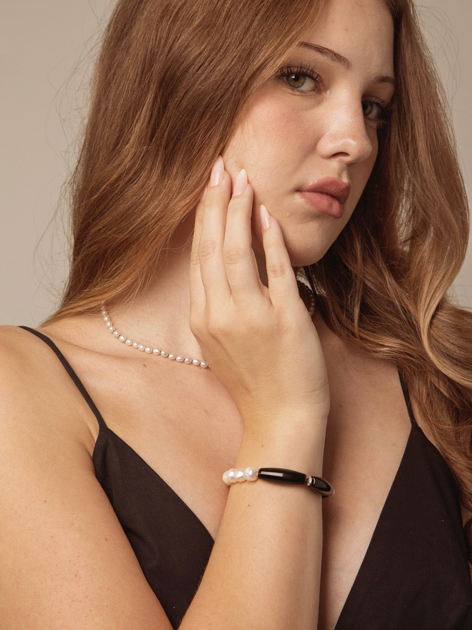 SHADOW WAVE · Black Agate & Pearl Bracelet