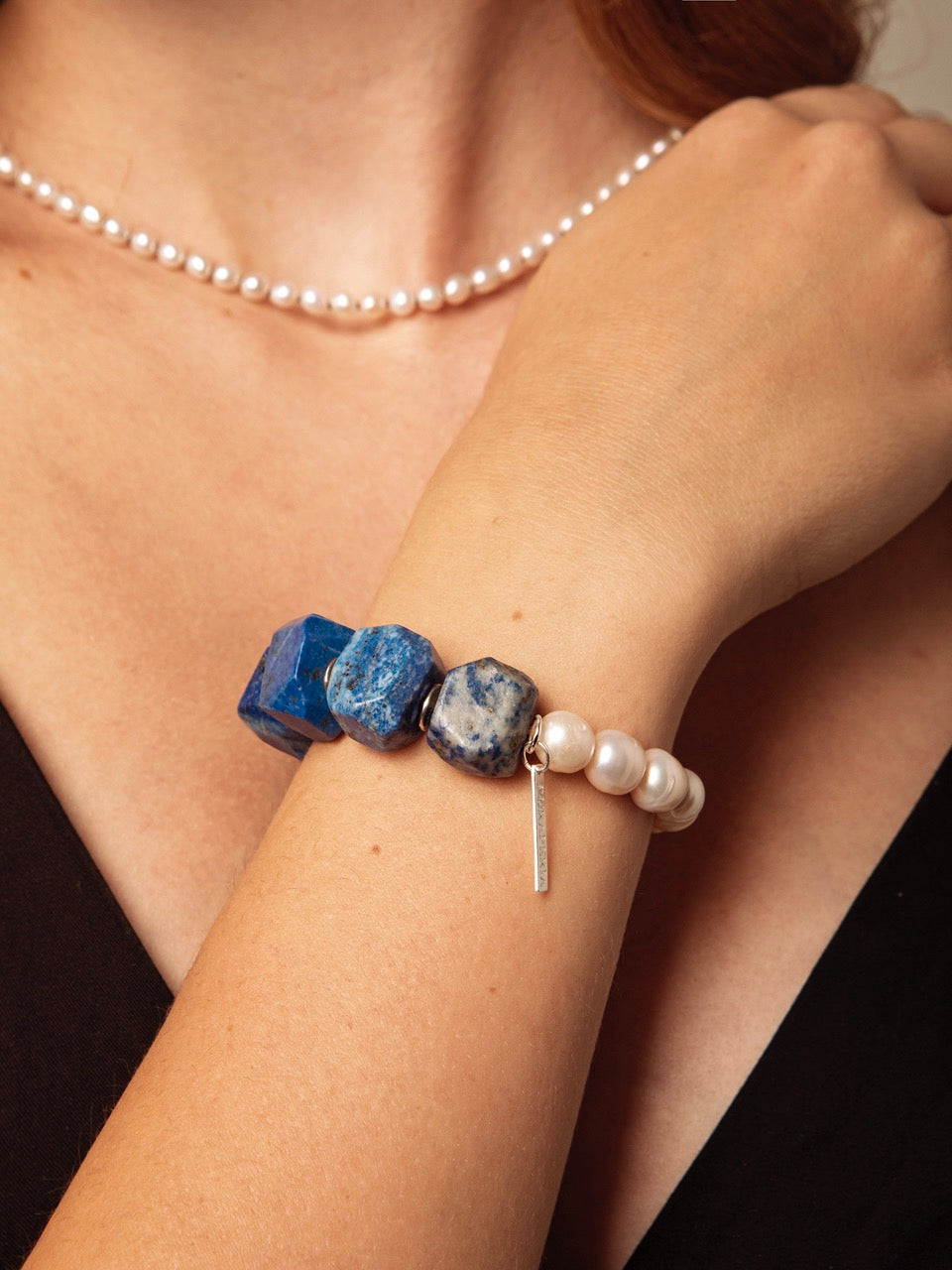 DEEP REALM · Lapis Lazuli & Pearl Bracelet
